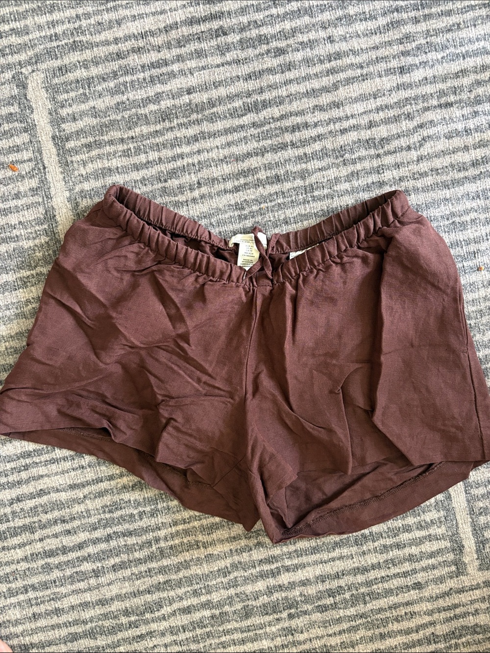Women's maternity Casual linen blend Elastic-Waist Brown Shorts